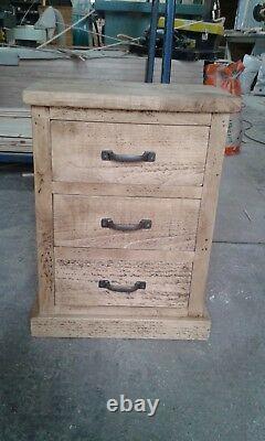 New Solid Wood Rustic Chunky Plank 3 Drawer Wooden Bedside Table Made To Measure