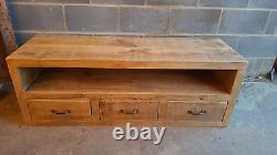 New Solid Wood Rustic Chunky Plank Tv Unit Wooden Tv Stand Made To Measure