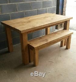 New Solid Wood Rustic Chunky Wooden Plank Kitchen Dining Table Made To Measure