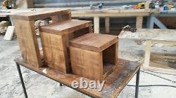 New Solid Wood Rustic Plank Wooden Cube Nest Of Three Tables Made To Measure