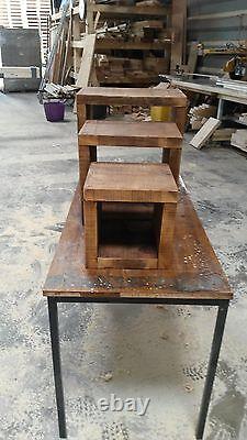 New Solid Wood Rustic Plank Wooden Cube Nest Of Three Tables Made To Measure