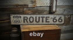 Nostalgic Route 66 Sign Rustic Hand Made Vintage Wooden Sign