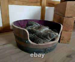 Oak Wine Barrel Dog Bed Pet Cat Puppy Indoor or Outdoor Use. Wooden Bed