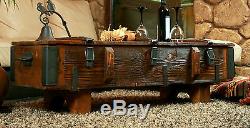 Old Travel Trunk Coffee Table Cottage Steamer Pine Chest Vintage Retro Wooden