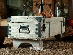 Old Travel Trunk Coffee Table Cottage Steamer White Chest Wooden Storage Box