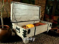 Old Travel Trunk Coffee Table Cottage Steamer White Chest Wooden Storage Box