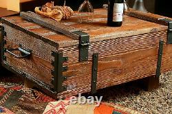 Old Travel Trunk Coffee Table Cottage Wooden Pine Chest Vintage Blanket Box