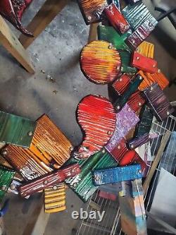 One-of-a-kind, handmade, colorful wooden wall art with mirror