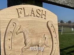 Personalised Oak Sign, Carved, Custom Engraved Wooden Horse Name Plaque