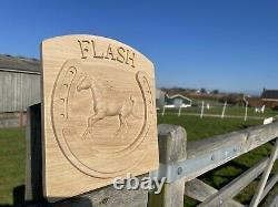 Personalised Oak Sign, Carved, Custom Engraved Wooden Horse Name Plaque