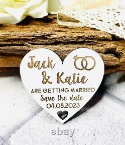 Personalised White Wooden Heart Save The Date Wedding Fridge Magnet Invites