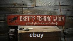 Personalized Fishing Cabin Sign Rustic Hand Made Vintage Wooden