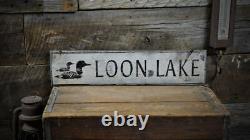 Personalized Lake with Loons Rustic Hand Made Vintage Wood Sign