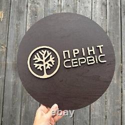 Personalized Wooden Logo Sign, Wooden Round Sign, Custom Wood Office Sign