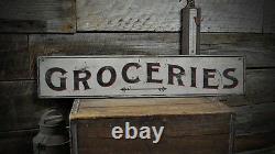 Primitive Aged Groceries Sign Rustic Hand Made Vintage Wooden Sign