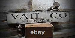 Primitive Vail Colorado Founded Date Sign Rustic Hand Made Wooden