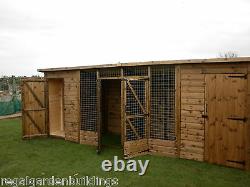 Quality 16'x4' Wooden T&g Double Dog Kennel And Run