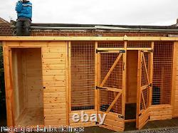 Quality 16'x4' Wooden T&g Double Dog Kennel And Run