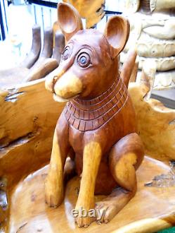 Quality Hand Made Carved Wooden Figure FUNNY DOG 50 cm Brown Colour Home Decor