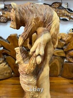 Quality Hand Made Carved Wooden Figure TWO BEARS 60 cm Colour Natural Decor