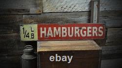 Quarter Pound Hamburger Vintage Sign Rustic Hand Made Vintage Wooden
