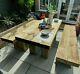 RUSTIC Railway Sleeper Garden Table and Benches, Wooden Garden Furniture Sets