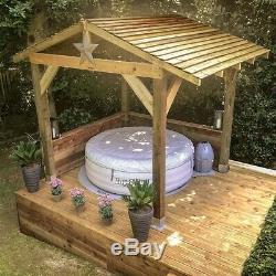 RUSTIC TIMBER Gazebo Garden Hot Tub Canopy, Wooden Garden Shelter 3.4 x 2.4m