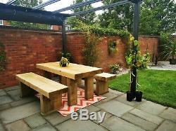 RUSTIC TIMBER Railway Sleeper Garden Table & Bench Set, Wooden Garden Furniture