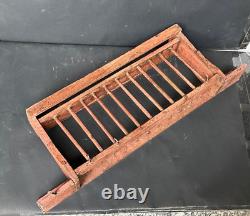 Rare Old Vintage Hand Made Wooden Wall Hanging Cup / Plate Rack For Kitchenware