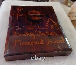 Rare Vintage Smokey The Bear Memorial Award Wood Slab Art Plaque Retro