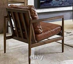 Real leather wooden handmade armchair brown