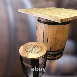 Recycled Wooden Solid Oak Whisky Barrel Stave Guinness Branded Bar Stool Vintage