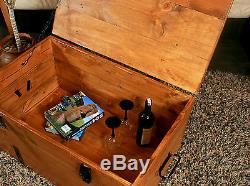 Rustic Coffee Table Wooden Pine Chest Trunk Blanket Box Vintage Cottage Retro