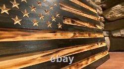 Rustic Engraved Wooden American Flag