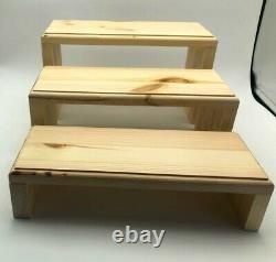Rustic Wooden 3 Step Retail Display Stand For Shop SOLID PINE 11.9cm(D) 30cm(W)