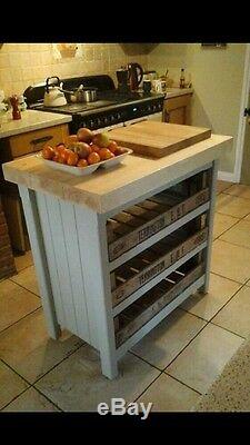 Rustic Wooden Pine Freestanding Kitchen Island Butchers Block Unit In Any Colour