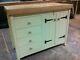 Rustic Wooden Pine Freestanding Kitchen Island Double Cupboard + Drawers Unit