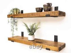 Rustic Wooden Shelf with Industrial Style Brackets