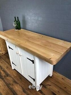 Rustic Wooden Solid Pine Freestanding Kitchen Island Breakfast Bar Cupboard Unit