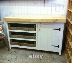 Rustic Wooden Solid Pine Freestanding Open Kitchen Island Unit Cupboard + Trays