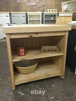 Rustic Wooden Waxed Pine Freestanding Open Island Shop Fitting Counter Display