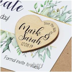 Save The Date Wooden Magnets PERSONALISED Boho Rustic Heart Save The Date Cards