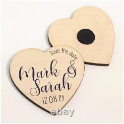 Save The Date Wooden Magnets PERSONALISED Boho Rustic Heart Save The Date Cards