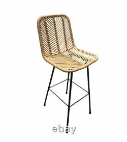 Set of 2 Samui bar stools Wooden bar stools poly woven rattan with metal legs