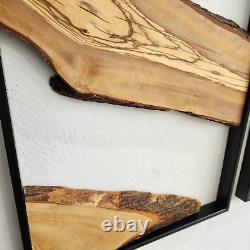 Set of 3 Metal and Wooden Wall Art, 3 Piece Olive Wood Wall Decor, Wall Art
