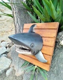 Shark Head Wooden Wall Plaque Carving Tropical Nautical Decor 20