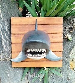 Shark Head Wooden Wall Plaque Carving Tropical Nautical Decor 20