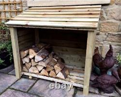Single Bay Wooden Outdoor Log Store, Fire Wood Storage Shed Hand Made