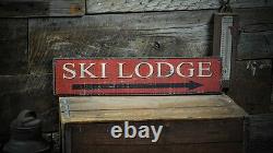 Ski Lodge This Way Arrow Sign Rustic Hand Made Vintage Wooden Sign