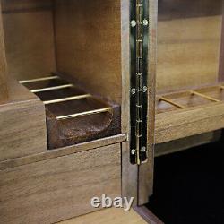 Smoking Pipe Cabinet for 18 Tobacco Pipes Display Rack Wooden Box with Humidor
